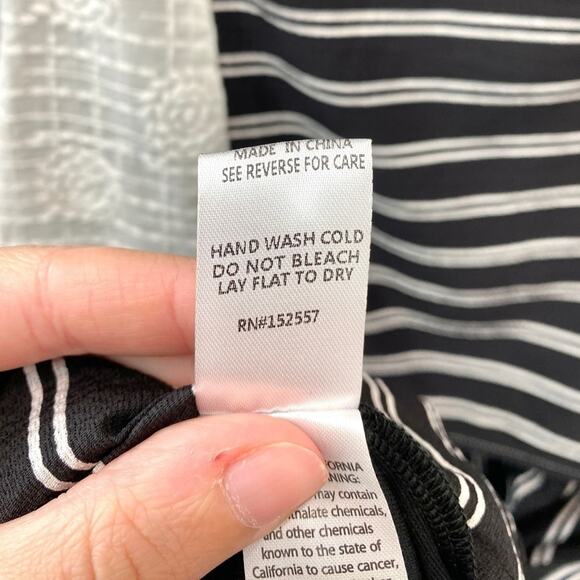 PIPER & SCOOT | Black White Striped Colorblock Midi Dress Modest Boho | Small - Picture 7 of 7